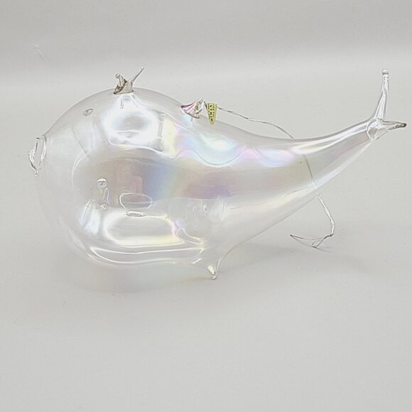 Silvestri Handcrafted Iridescent Blown Glass Whale Ornament with Flaw - Picture 11 of 13